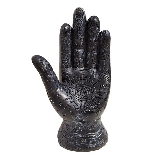 Evil Eye Hamsa Hand Fatima God Palmistry Decorative Statue Halloween Decor Black - Picture 1 of 3